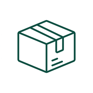 Cartons A green icon of an open box on top of a white circle.