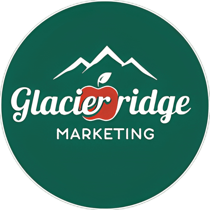 A green circle with the words glacier ridge marketing in it.