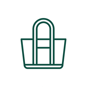 Totes A green icon of a bag on a white background